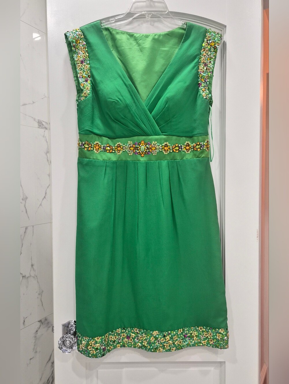 Black Label Emerald Green Sleeveless Jeweled Waist Dress